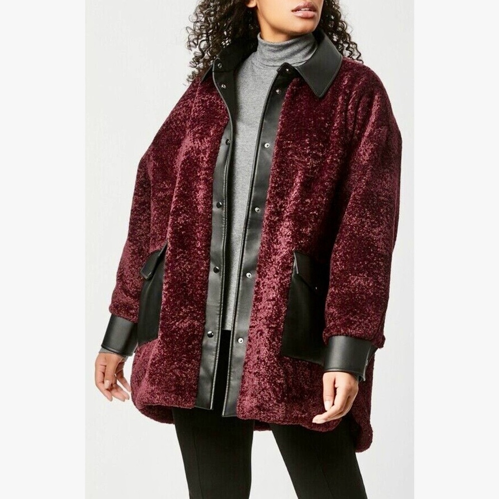 Bernardo Burgundy Faux Sherpa with Black Faux Leather Trim